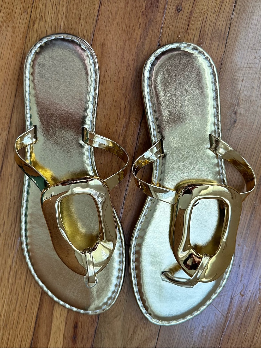 Gold Metallic Buckle Slip-On Sandals 38